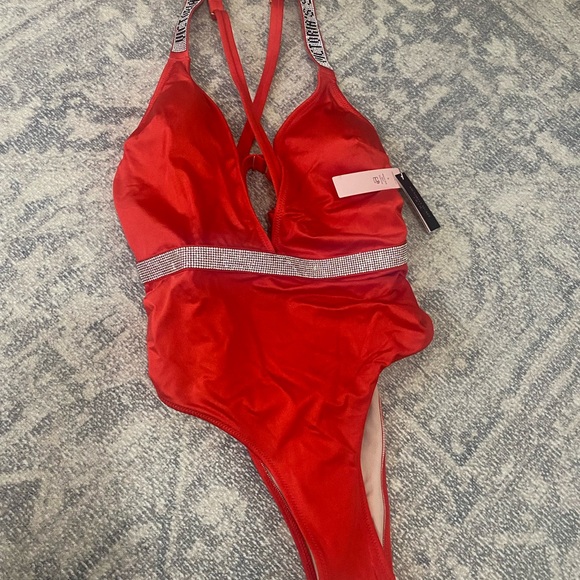 VICTORIA'S SECRET SWIM Shine Strap Plunge One-Piece Swimsuit Size Small Red - Picture 4 of 9